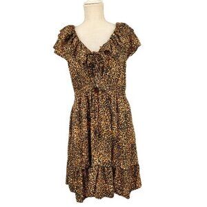 Old Navy Leopard Print Waist Defined Mini Dress Women's M Ruffle V Neck Brown